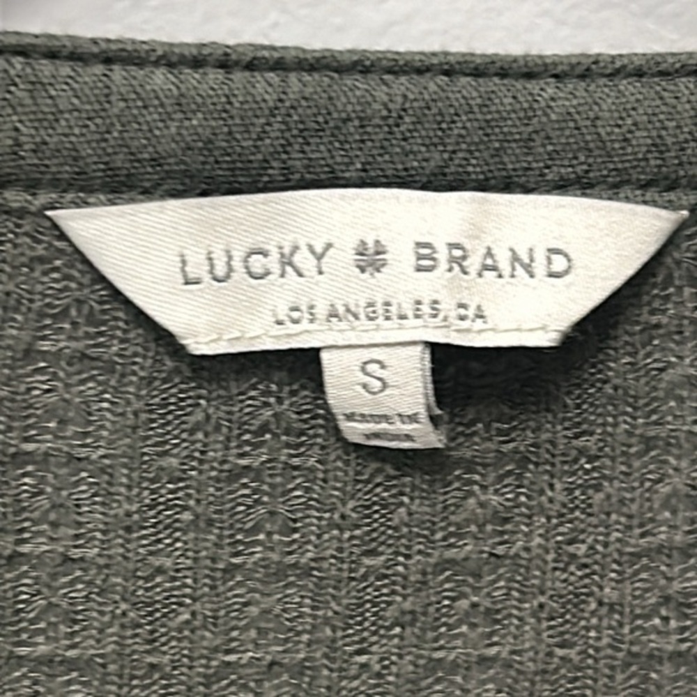 Lucky Brand Drop Needle Top- Dark Aloe-Linen Blend- Women's Small - Picture 4 of 16